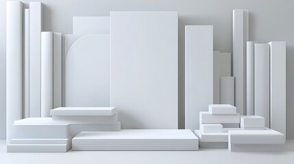Clean Minimalist 3D Render: Abstract White Geometric Forms AI Generated