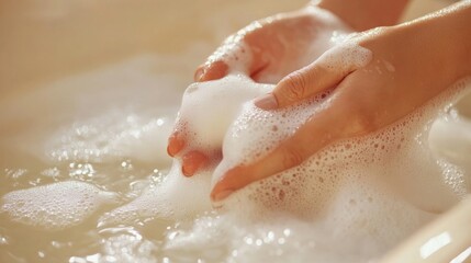 Fototapeta premium Hands creating bubbles in a relaxing bath.
