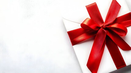Elegant White Gift Wrapped with Red Bow on a Bright Background for Special Occasions