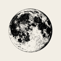 Moon vector hand drawn illustration in a vintage retro etched engraved style.