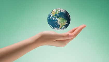 거대한 손 위에 떠 있는 작은 지구