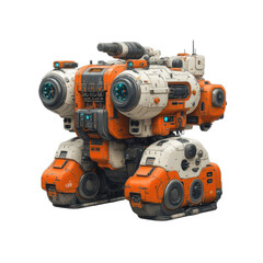 Futuristic Orange and White Mech Robot Design, Sci-Fi Military Vehicle, 3D Render