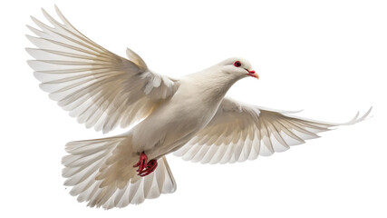 Obraz premium White Dove in Flight, Wings Spread, Isolated on Transparent Background, Peace Symbol, Bird, Avian, Dove, Peace, Spirit