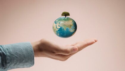 거대한 손 위에 떠 있는 작은 지구