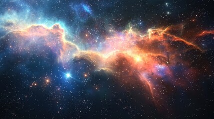 Obraz premium A celestial waterfall of glowing stardust cascades from a nebula into deep space