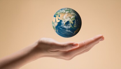 거대한 손 위에 떠 있는 작은 지구