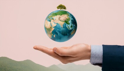 거대한 손 위에 떠 있는 작은 지구