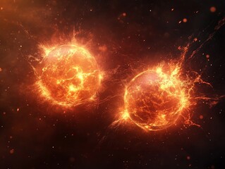 Obraz premium Fiery Explosions of Celestial Bodies in Cosmic Space Background