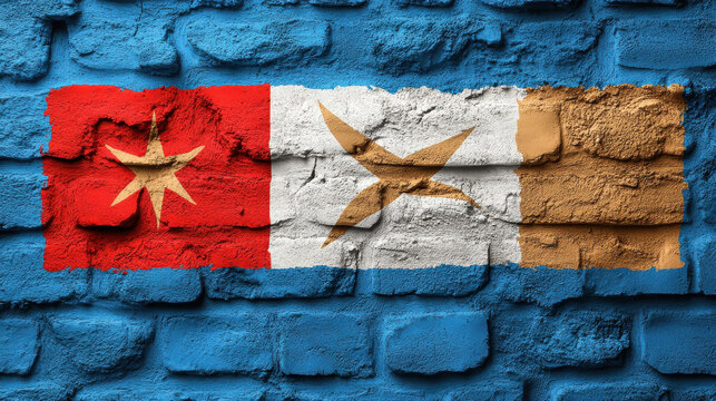 Colorful painted flag on textured wall, showcasing vibrant colors and artistic design