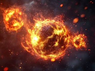 Obraz premium Fiery Celestial Bodies Released in Explosive Cosmic Event