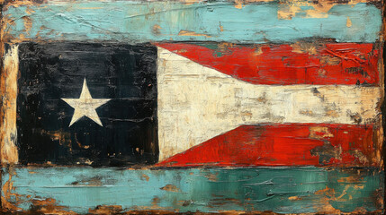 Painted flag design featuring star and bold colors on textured surface