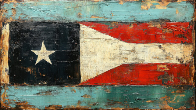 Painted flag design featuring star and bold colors on textured surface