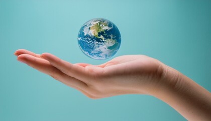 거대한 손 위에 떠 있는 작은 지구