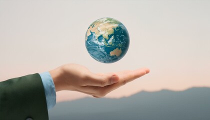 거대한 손 위에 떠 있는 작은 지구