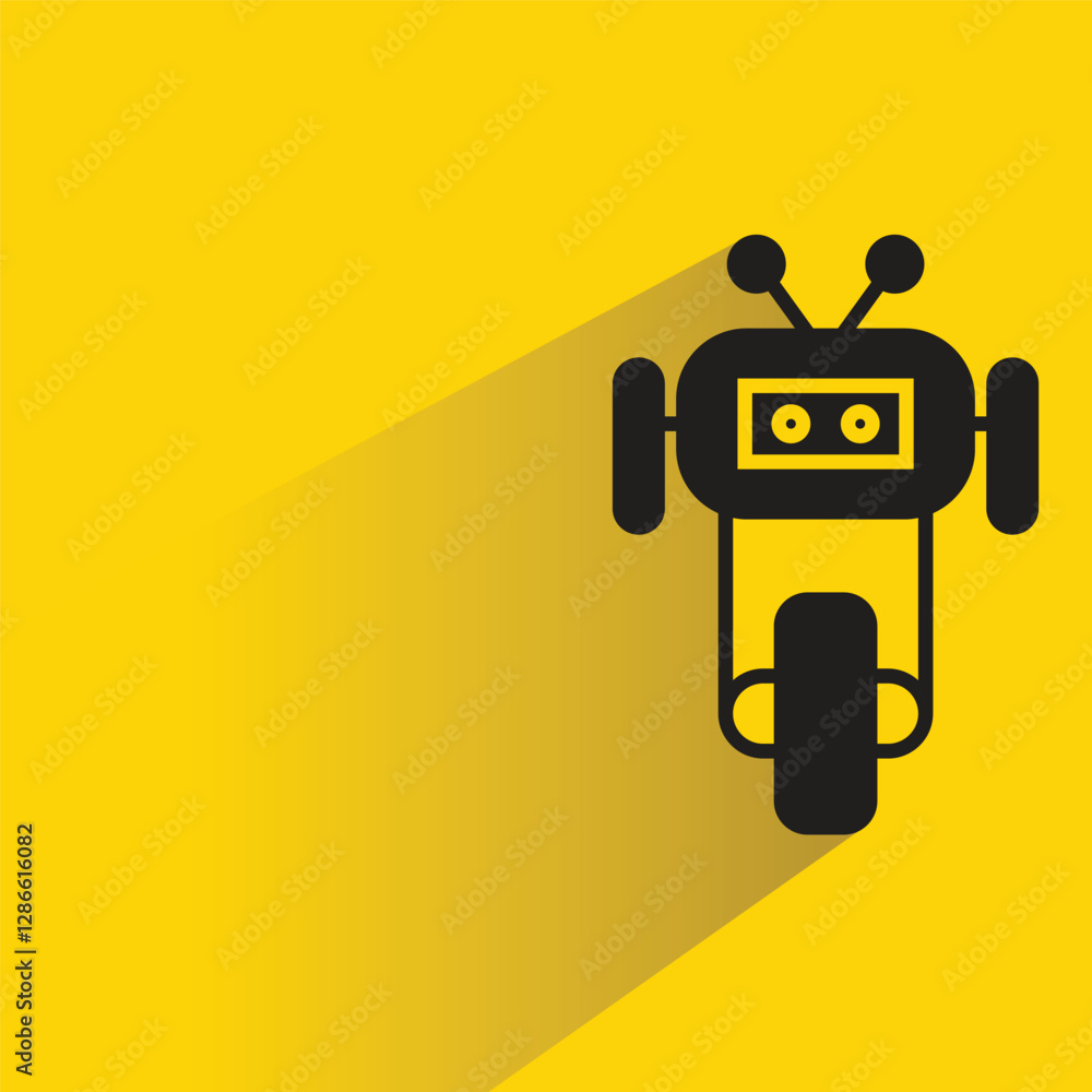 Poster robot character with shadow on yellow background