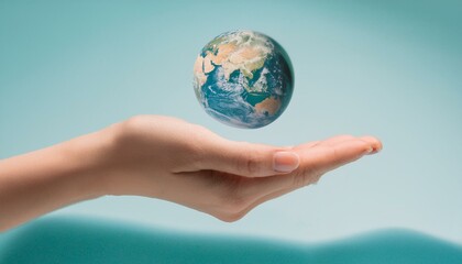 거대한 손 위에 떠 있는 작은 지구