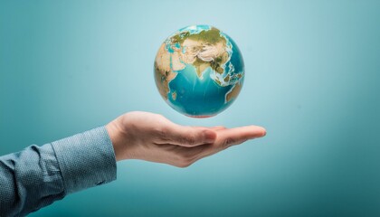 거대한 손 위에 떠 있는 작은 지구