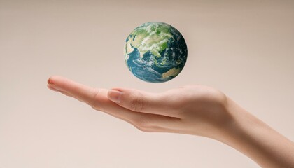 거대한 손 위에 떠 있는 작은 지구