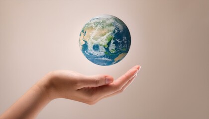 거대한 손 위에 떠 있는 작은 지구