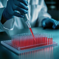 Laboratory technician working with pipette.