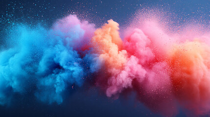 Explosion of Colors: An eye-catching image featuring a vibrant explosion of colorful powder, with hues of blue, orange, and pink blending seamlessly against a dark backdrop.
