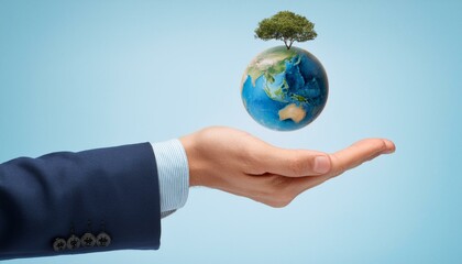 거대한 손 위에 떠 있는 작은 지구