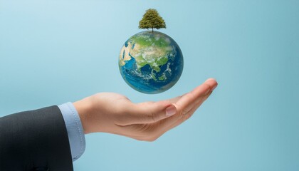 거대한 손 위에 떠 있는 작은 지구