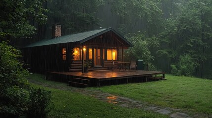 Misty Rain Falling on Timber Retreat