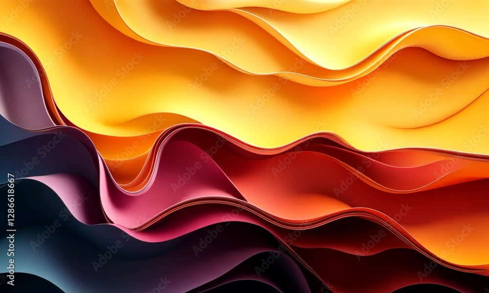 Poster vibrant abstract waves animation, flowing colors and dynamic motion graphics