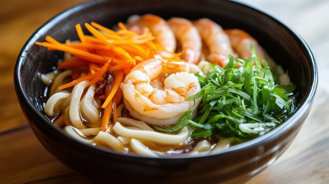 The temptation of fresh shrimp udon noodles - Powered by Adobe