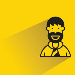 beard man avatar with shadow on yellow background