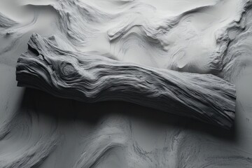 Obraz premium A grayscale image showcasing a weathered log resting on a textured, undulating surface.