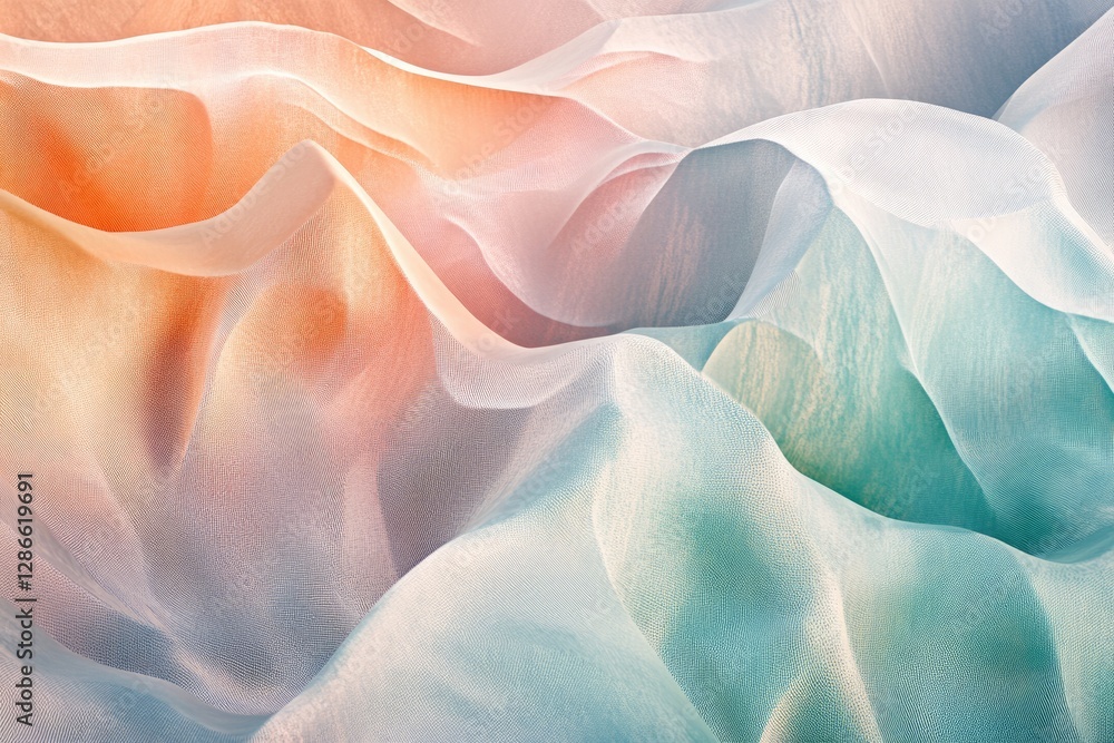 Poster abstract image of pastel-colored fabric with soft, flowing waves and textured surface.