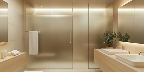 Modern Bathroom: Minimalist bathroom design with sleek fixtures, warm lighting, and a tranquil ambiance, reflecting a sense of luxury and relaxation.