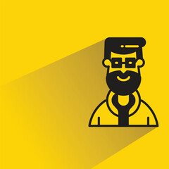 beard man avatar with shadow on yellow background