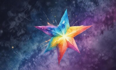 Whimsical watercolor star illustration in bright and vibrant colors, whimsical, colors, decoration