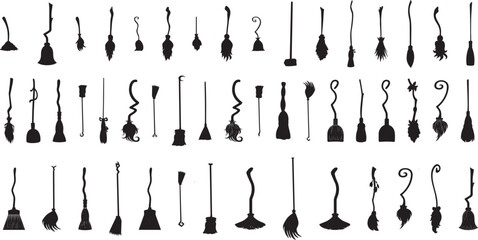 Witch's broom icon vector set. Broom illustration sign collection. Witch symbo