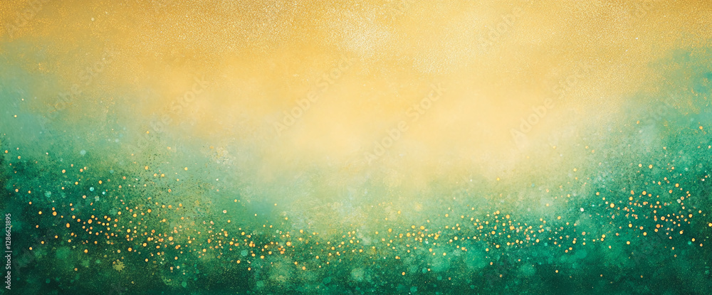 Poster A blend of golden and teal bokeh lights with sparkling particles creating a soft gradient effect, representing celebration, elegance, and festive moments.