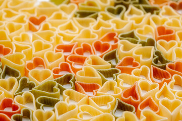Close-Up Of Uncooked heart shaped pasta