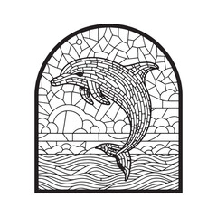 Dolphin Mosaic in Arc Window, A Minimalist Aquatic Artwork Desig