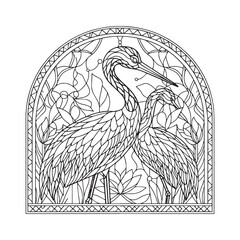 Fototapeta premium Elegant Crane Birds in Minimalist Mosaic Art within Simple Arc 