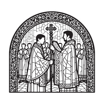Elegant depiction of a priest ordination ceremony in mosaic outline style