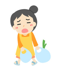 お買い物袋を持って疲れている女性