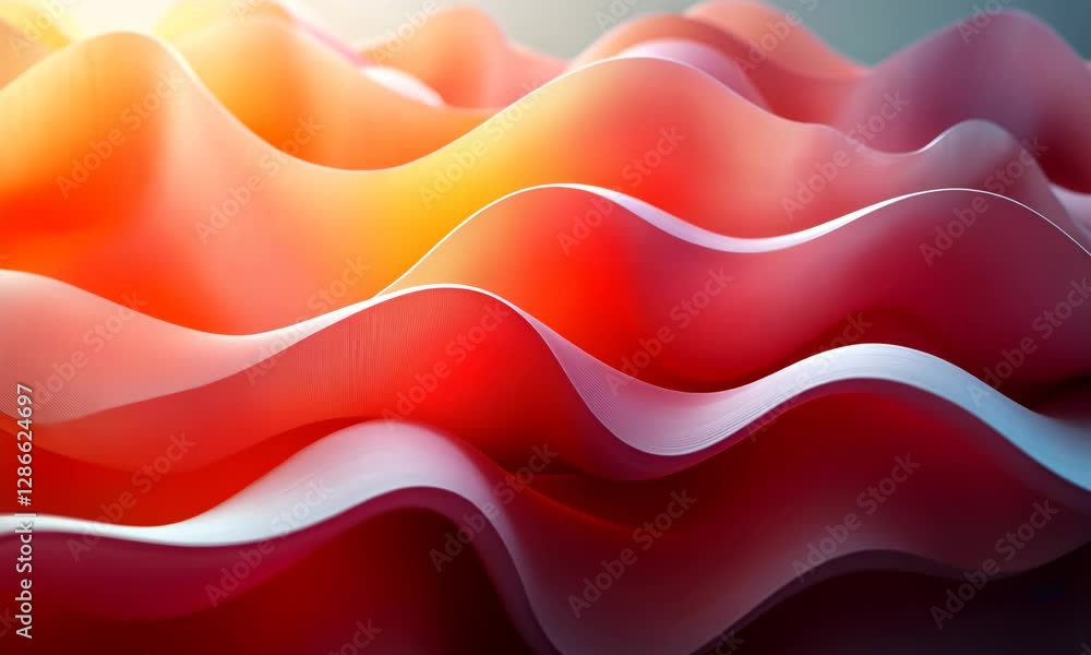 Poster abstract red wavy paper background with dynamic lighting and shadows