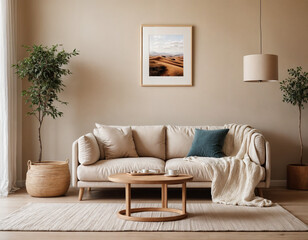 Modern  minimal interior living room with white sofa and wooden floor white wall