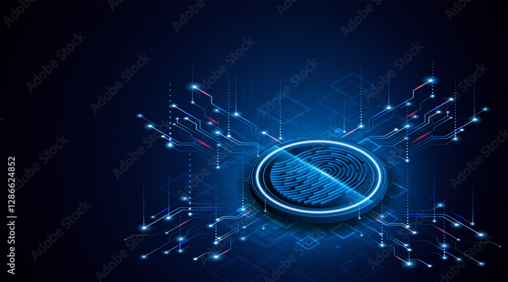 Aufkleber abstract technology circuit board background. fingerprint scanning cybersecurity concept. modern tec