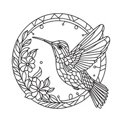 Minimalist Hummingbird Mosaic Outline in Arc Window Design