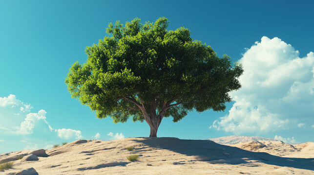 A big green tree in the desert