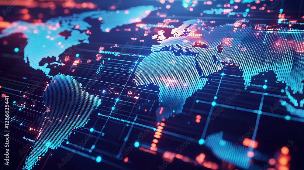 Aufkleber digital world map vibrant illuminated representation of global connectivity and data exchange