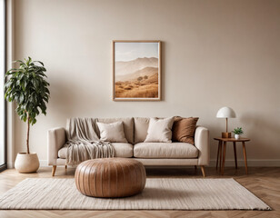 Modern  minimal interior living room with white sofa and wooden floor white wall